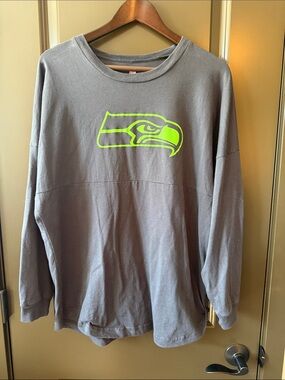 Womens Long-Sleeve Gray Top with Neon Green Seahawk  Logo